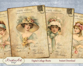 Pretty Women - Digital Collage Sheet Digital Cards C162 Printable Download Image Tags Woman Retro Atc Cards ACEO Fashion Cards