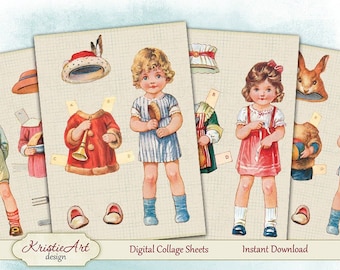 Fashion Kids - Digital Collage Sheet Digital Cards C167 Printable Download Image Tags Digital Atc Cards ACEO Fashion Cards