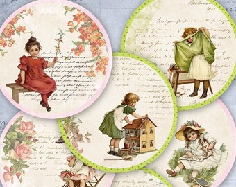 Digital collage Retro Children C026 - printable download digital tags digital retro image atc cards printables baby