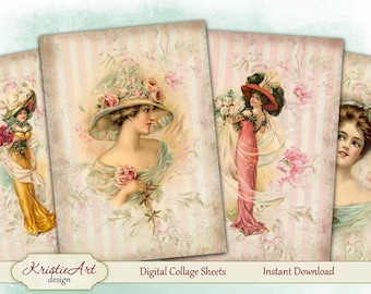 Elegant Ladies - Digital Collage Sheet Digital Cards C161 Printable Download Image Tags Digital Image Atc Fashion Cards ACEO