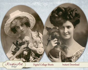 Lady Vi - Digital Collage Sheet Digital Cards C176 Printable Download Image Tags Digital Atc Card ACEO Retro women cards