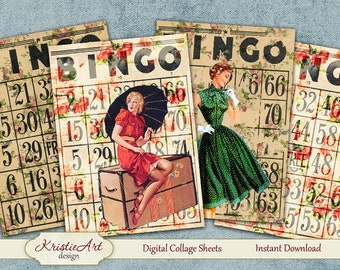 Bingo Life - Digital Collage Sheet Digital Cards C105 Printable Download Image Tags Digital Atc Bingo Card ACEO Collage
