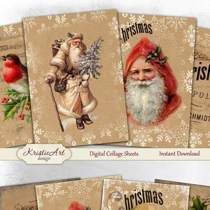 Saudações de Natal - Folha de colagem digital Cartões digitais C114 para impressão Baixar imagem Cartão digital Atc Cartões de Natal ACEO