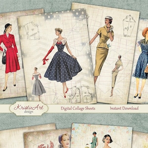 Fashion Ladies - Feuille de collage numérique Cartes numériques C110 Imprimable Télécharger des étiquettes d’image Cartes Atc numériques Cartes de mode ACEO