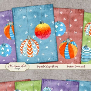 Christmas Balls Digital Collage Sheet Digital Cards C129 Printable Download Image Tags Digital Atc Card ACEO Christmas Cards 画像 1