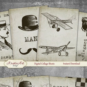 Gentleman - Foglio collage digitale Carte digitali C208 Immagine di download stampabile Carta Atc ACEO Carte da uomo Immagine in bianco e nero
