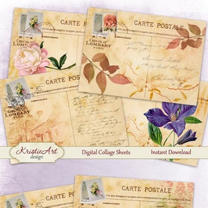 Floral Postkarte - Digital Collage Sheet Digitale Karten C087 Printable Download Bild Tags Digital Retro Atc Karte ACEO Flowers