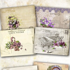 Karty retro Carte Postale de Fleurs-cyfrowy arkusz kolażu-do druku Pobierz-tagi-Retro-obraz cyfrowy-ATC