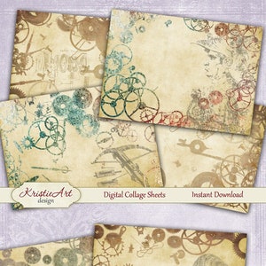 Steampunk Collage Digital Collage Sheet Digital Cards C104 Printable Download Image Digital Atc Retro Card ACEO Steampunk image 1