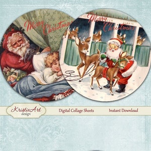 Merry Christmas - Digital Collage Sheet C214 Christmas Printable Download XMas Digital Cards Happy New Year Atc Santa Cards