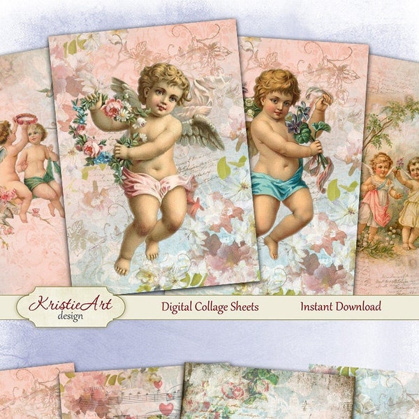 My little angel - Digital Collage Sheet Digital Cards C142 Printable Download Valentine's Image Digital Image Angels Atc Cards