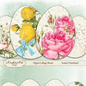 Easter Eggs 3 - Digital Collage Sheet Digital Cards C207 Printable Download Image Flowers Digital Atc Card Easter ACEO Cards
