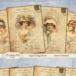 Pretty Women - Folha de colagem digital Cartões digitais C162 para impressão Download de imagens Tags Mulher Retro Atc Cards ACEO Fashion Cards