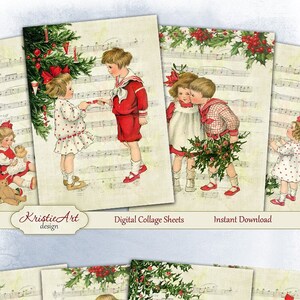 Feliz Ano Novo - Folha de Colagem Digital Cartões Digitais C199 Para Imprimir Baixar Imagem Cartão Digital Atc ACEO Cartões de Natal Infantil