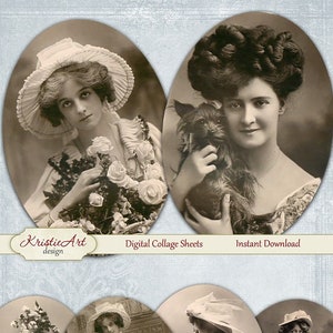 Lady Vi - Digital Collage Sheet Digital Cards C176 Printable Download Image Tags Digital Atc Card ACEO Retro women cards