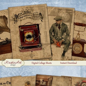 Retro Mood - Foglio collage digitale C134 Tag di download stampabili, Amico, Carta Atc digitale ACEO Carte retrò