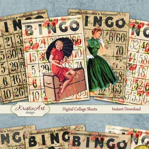 Bingo Life - Folha de colagem digital Cartões digitais C105 para impressão Download de imagens Tags Digital Atc Bingo Card ACEO Collage