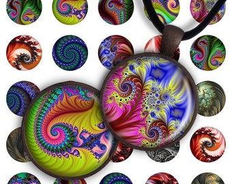 Kreis Anhänger Bild - Fraktal Murmeln, PC011, printable 1-Zoll-Kreis Bild für Anhänger 25 mm Glas Charms Harzmagneten