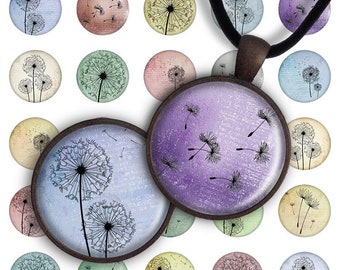Digital Collage Sheet 1 inch round 1 inch circle Pendant Printable Download Instant Download for jewelry making - DANDELION