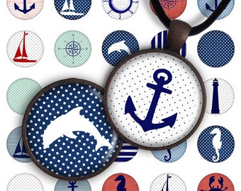 Sea Life - Digital Collage Sheets 1.2", 1", 30mm, 25mm, 1 inch circles Bottle Caps, Printables for Pendants, Glass Cabochons