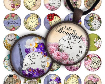 Horloges à ressort - Collage numérique téléchargement imprimable 30mm 25mm cercle 1 pouce image pour pendentif verre charme résine image aimants