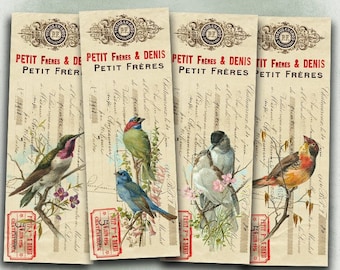 Petit Birds - Digital bookmark B019 collage sheet printable download image size digital image birds collage retro hang tags