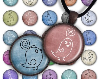 デジタルコラージュシート 手描きの鳥 1インチ ラウンド 25 mm サークルペンダント 印刷可能 ダウンロード PC024 即時ダウンロード ジュエリー作り