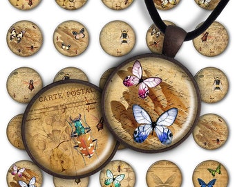 Puede incluir: Un conjunto de 18 hojas de collage digital con imágenes de estilo vintage de mariposas, abejas e insectos sobre un fondo beige. Las imágenes son perfectas para manualidades, scrapbooking y otros proyectos creativos.
