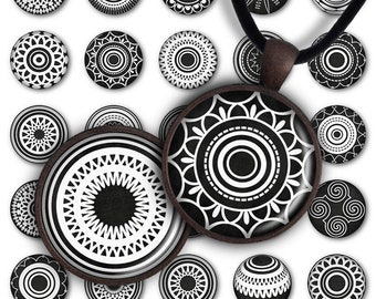 Digital Collage B&W Patterns 1inch Round 30mm 25mm 20mm Circle Pendant Printable Download PC040 Instant Download Jewelry Making