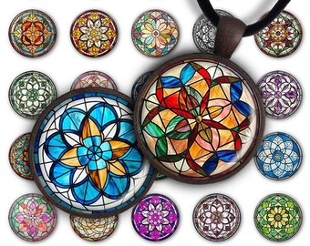 Stained Glass Patterns Digital Circle Pendants - Instant Download, Jewelry Design, PC082