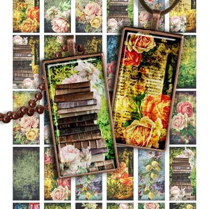 Grunge Blumen Digital Collage Blatt PR011 printable download 1x2 inch Bildgröße Rechteck Glas Anhänger Harz 1x2 Domino