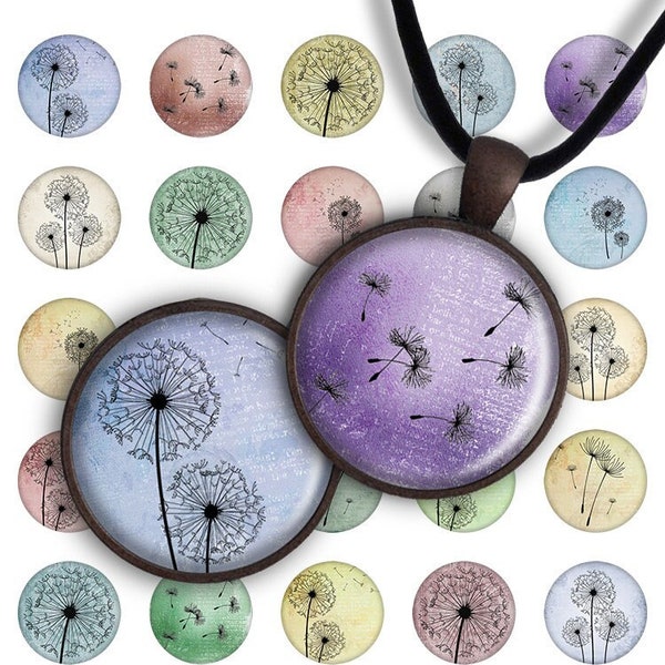 Digital Collage Sheet 1 inch round 1 inch circle Pendant Printable Download Instant Download for jewelry making - DANDELION