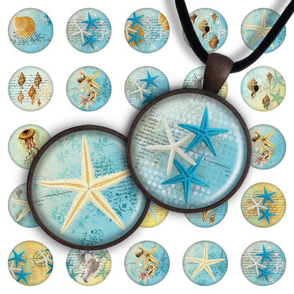 Digital Collage Sheet Seaside 1.2 inch, 1 inch size 25mm image for pendants round glass charms resin digital image magnet PC015