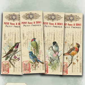 Petit Birds - Digitales Lesezeichen B019 Collage Bogen druckbare Download Bildgröße digitales Bild Vögel Collage retro hang tags