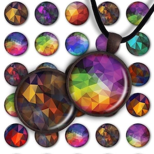 May include: A set of 18 colorful round digital collage sheets with a geometric pattern. The sheets are in various colors, including red, orange, yellow, green, blue, purple, and black. The sheets are arranged in a grid pattern. The text "Kristie Art digital collage sheets" is at the bottom of the image.