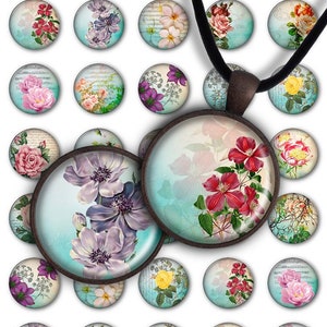 Digital Collage Sheet Flowers Paradise 1inch Round 30mm 25mm Circle Printable Download PC044 Instant Download Jewelry Making