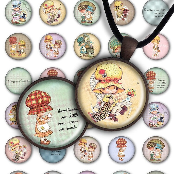 Digital Collage Sheet - Bonnie - 1inch Round 25mm Circle Pendant Printable PC070 Instant Download Baby Girl Jewelry Making