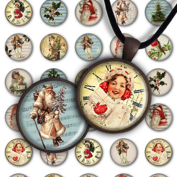 Digital Collage Sheet Xmas PC046 1 inch round 1 inch circle 25 mm 30 mm Round Pendant Printable Download Jewelry Making