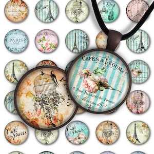 Feuille de collage numérique Grunge romantique 1 pouce rond 25 mm cercle pendentif imprimable télécharger PC023 téléchargement instantané fabrication de bijoux