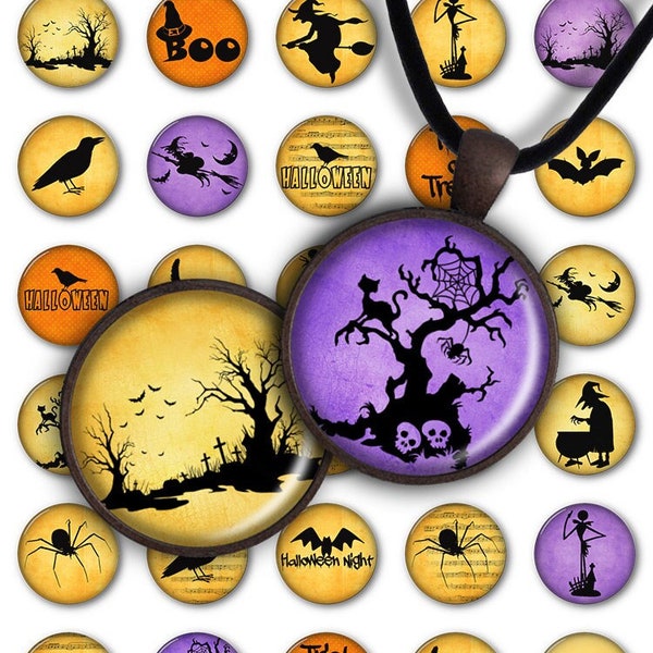 Digital Collage Sheet Halloween Night 1inch Round 25mm Circle Pendant Printable PC053 Instant Download Jewelry Making
