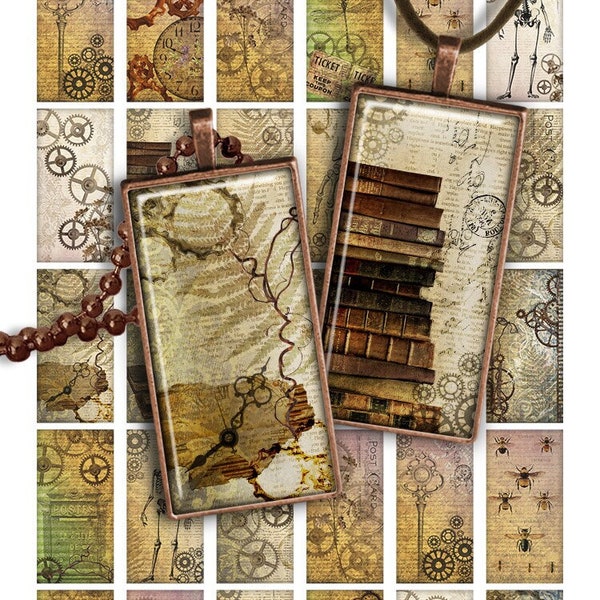 Steampunk Digital collage sheet PR003 printable download 1x2 inch image rectangle glass pendant resin 1x2 domino digital image