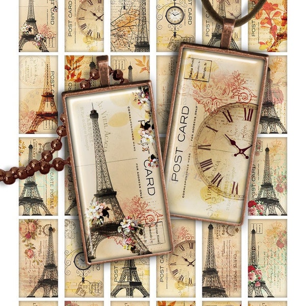 Feuille de collage numérique Tour Eiffel PR007 1x2" Image Domino Imprimable Télécharger 1x2 pouces rectangle verre pendentif résine numérique