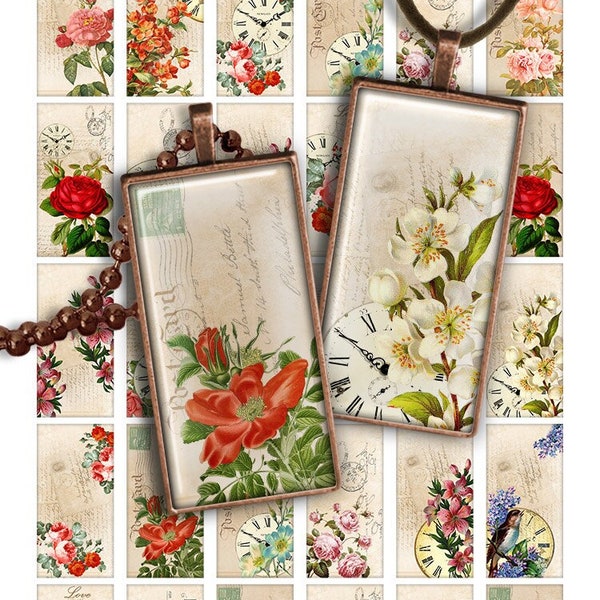 Floral Symphony Digital collage sheet PR004 printable download DOMINO 1x2 inch image rectangle glass pendant resin 1x2 digital