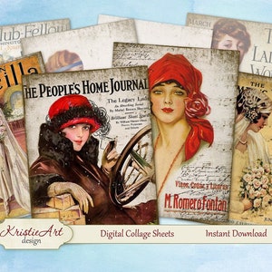 Digital Collage Sheet - Old Magazines Digital Cards C043 Greeting ATC Cards Printable download tags digital image cardmaking