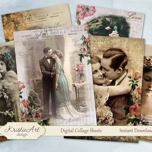 Digital Collage Sheet - Retro women Printable Download, Digital cards C066, Altered Art, Atc Aceo size digital retro image