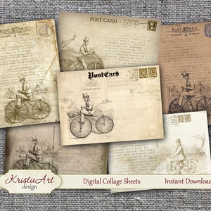Étiquettes numériques Retro Bicycle - Collage numérique C003, Téléchargement imprimable, Rétro numérique, Image numérique, Carte ATC, Rétro