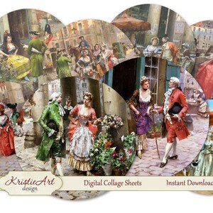 Fêtes galantes - Digital card C050 collage sheet printable download tags digital retro digital image atc card retro cards