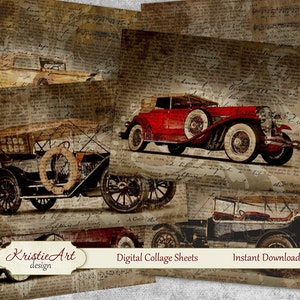 Alte Autos Digital Collage - Retro Digital Collage Sheet Printable Download Sheet C040 digitale atc Karten Männer
