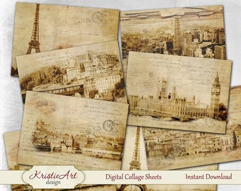 Beautiful Cities - Digital Collage Sheet Digital Cards C153 Printable Download Image Tags Digital Atc Cards ACEO Modern Cards