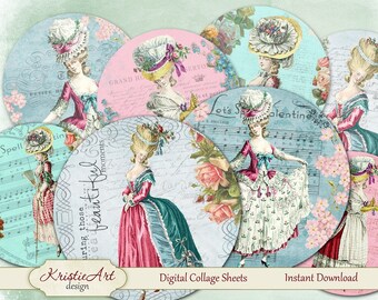 Shabby Ladies - Cartão digital C045 Folha de colagem digital para impressão, download digital vintage feminino, cartão digital atc antoinette